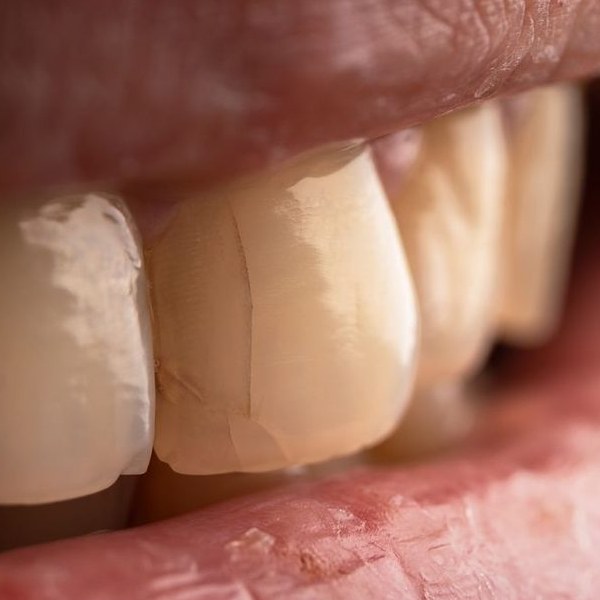 Dente trincado com fissura visível no esmalte